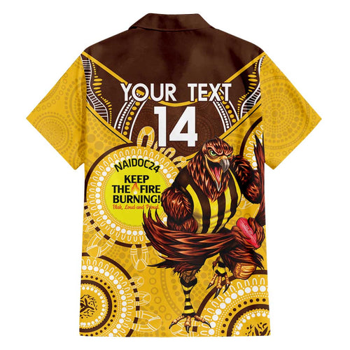 Custom AFL Hawkthorn NAIDOC Week Family Matching Off Shoulder Maxi Dress and Hawaiian Shirt Keep The Fire Burning Indigenous Art