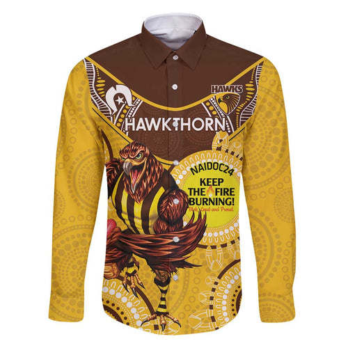 Custom AFL Hawkthorn NAIDOC Week Family Matching Off Shoulder Maxi Dress and Hawaiian Shirt Keep The Fire Burning Indigenous Art