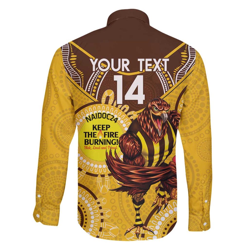 Custom AFL Hawkthorn NAIDOC Week Family Matching Off Shoulder Short Dress and Hawaiian Shirt Keep The Fire Burning Indigenous Art