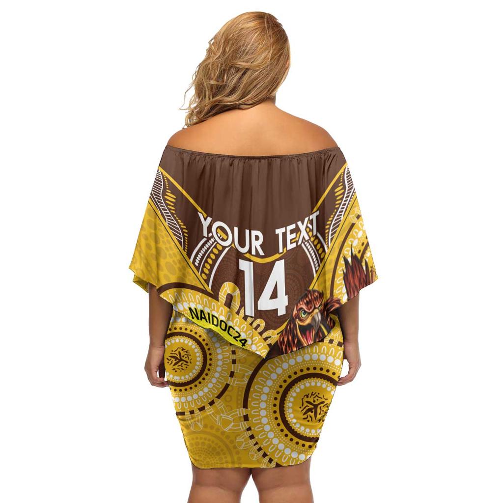 Custom AFL Hawkthorn NAIDOC Week Family Matching Off Shoulder Short Dress and Hawaiian Shirt Keep The Fire Burning Indigenous Art