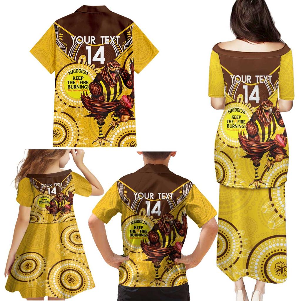 Custom AFL Hawkthorn NAIDOC Week Family Matching Puletasi and Hawaiian Shirt Keep The Fire Burning Indigenous Art