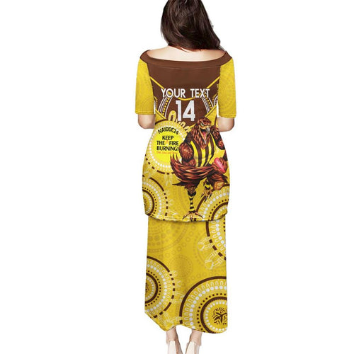 Custom AFL Hawkthorn NAIDOC Week Family Matching Puletasi and Hawaiian Shirt Keep The Fire Burning Indigenous Art