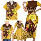 Custom AFL Hawkthorn NAIDOC Week Family Matching Short Sleeve Bodycon Dress and Hawaiian Shirt Keep The Fire Burning Indigenous Art