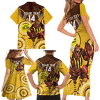 Custom AFL Hawkthorn NAIDOC Week Family Matching Short Sleeve Bodycon Dress and Hawaiian Shirt Keep The Fire Burning Indigenous Art