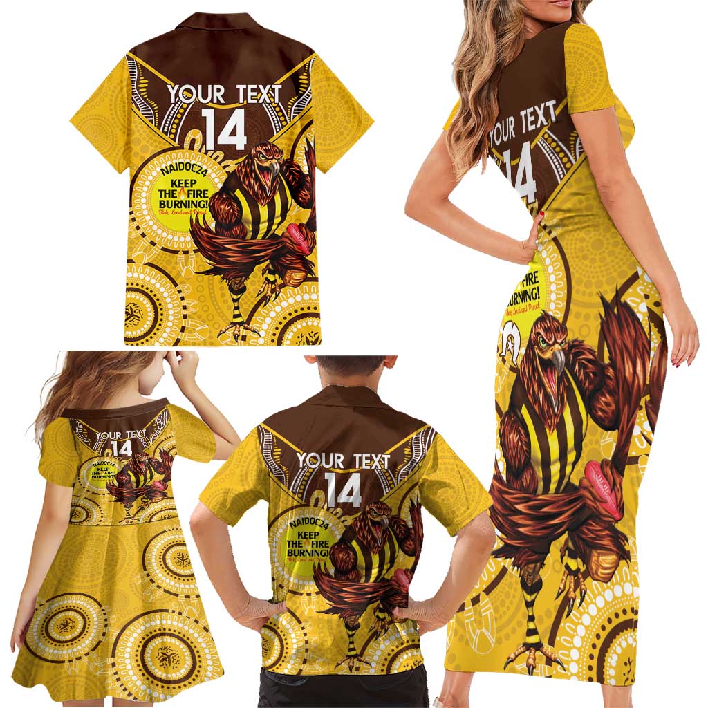 Custom AFL Hawkthorn NAIDOC Week Family Matching Short Sleeve Bodycon Dress and Hawaiian Shirt Keep The Fire Burning Indigenous Art