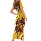 Custom AFL Hawkthorn NAIDOC Week Family Matching Short Sleeve Bodycon Dress and Hawaiian Shirt Keep The Fire Burning Indigenous Art