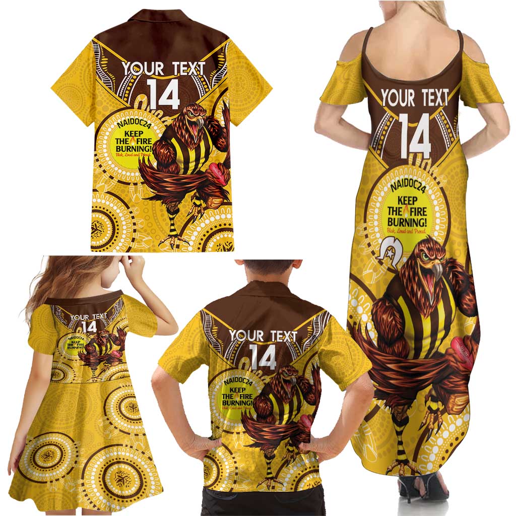Custom AFL Hawkthorn NAIDOC Week Family Matching Summer Maxi Dress and Hawaiian Shirt Keep The Fire Burning Indigenous Art