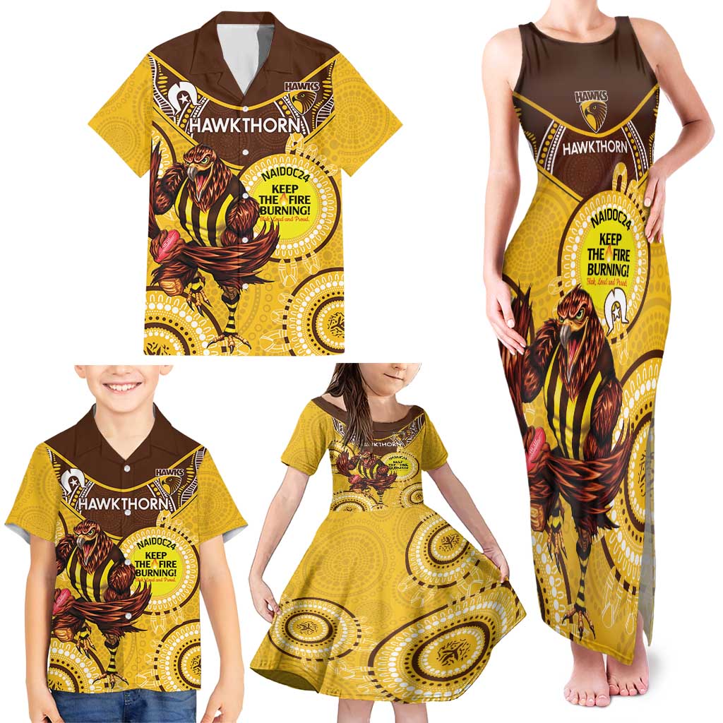 Custom AFL Hawkthorn NAIDOC Week Family Matching Tank Maxi Dress and Hawaiian Shirt Keep The Fire Burning Indigenous Art