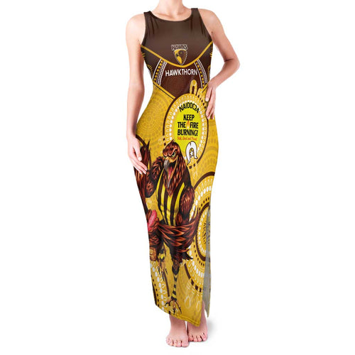 Custom AFL Hawkthorn NAIDOC Week Family Matching Tank Maxi Dress and Hawaiian Shirt Keep The Fire Burning Indigenous Art