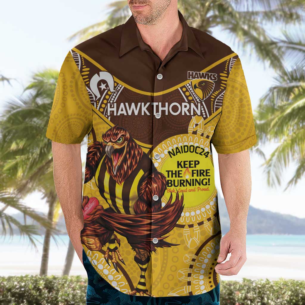 Custom AFL Hawkthorn NAIDOC Week Hawaiian Shirt Keep The Fire Burning Indigenous Art