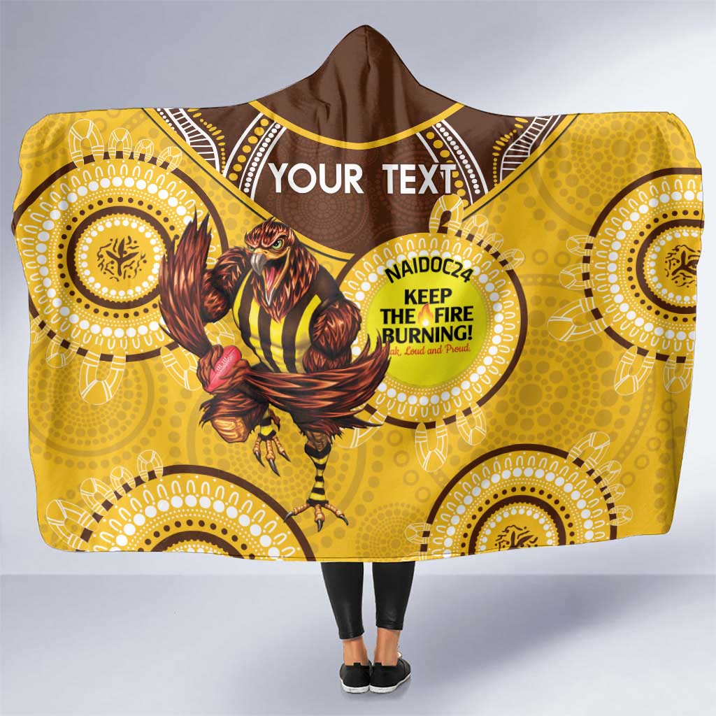 Custom AFL Hawkthorn NAIDOC Week Hooded Blanket Keep The Fire Burning Indigenous Art