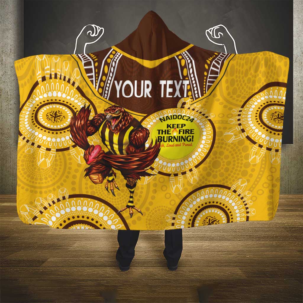Custom AFL Hawkthorn NAIDOC Week Hooded Blanket Keep The Fire Burning Indigenous Art