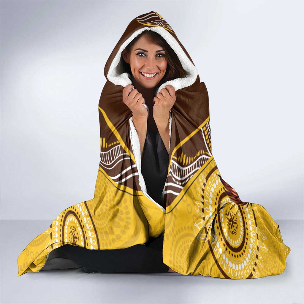Custom AFL Hawkthorn NAIDOC Week Hooded Blanket Keep The Fire Burning Indigenous Art