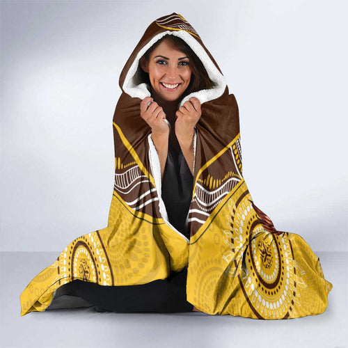Custom AFL Hawkthorn NAIDOC Week Hooded Blanket Keep The Fire Burning Indigenous Art