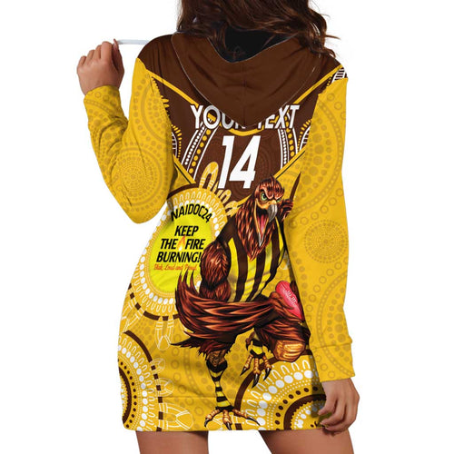 Custom AFL Hawkthorn NAIDOC Week Hoodie Dress Keep The Fire Burning Indigenous Art