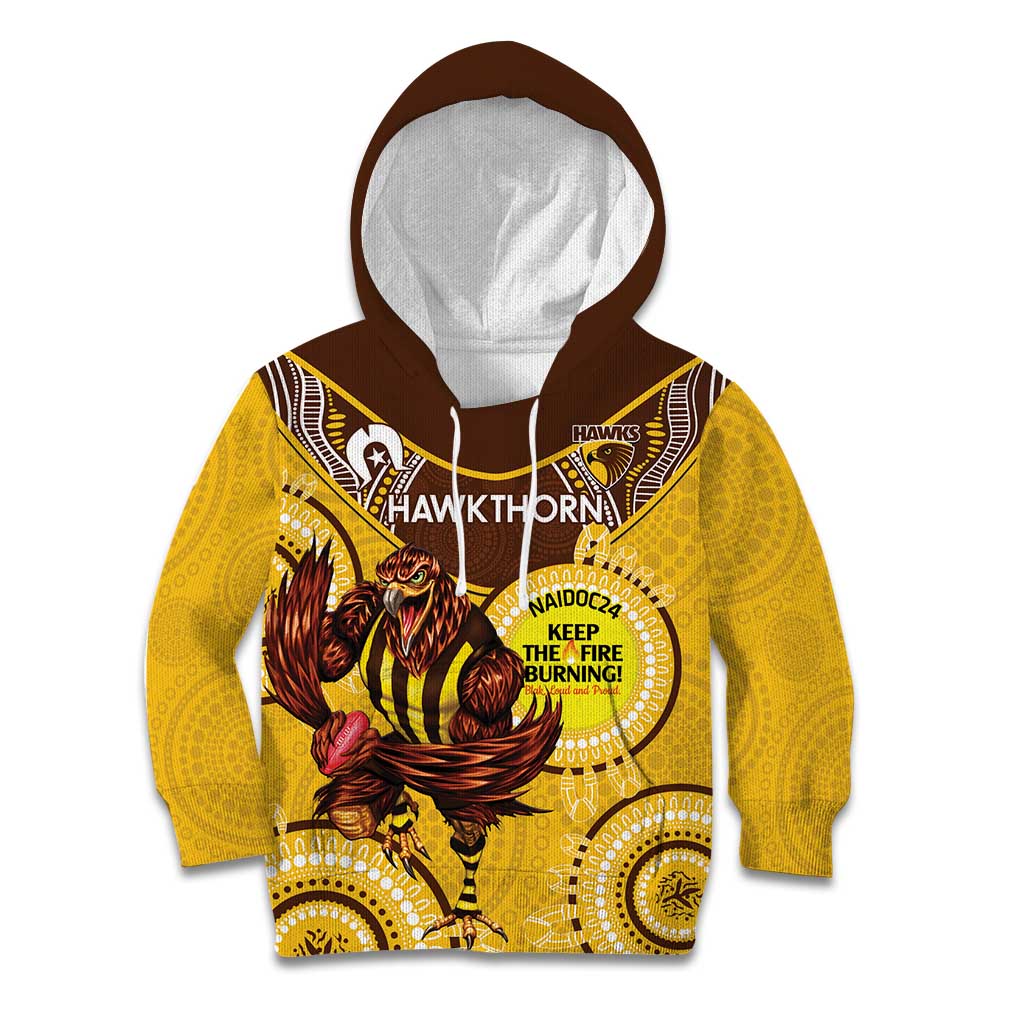 Custom AFL Hawkthorn NAIDOC Week Kid Hoodie Keep The Fire Burning Indigenous Art