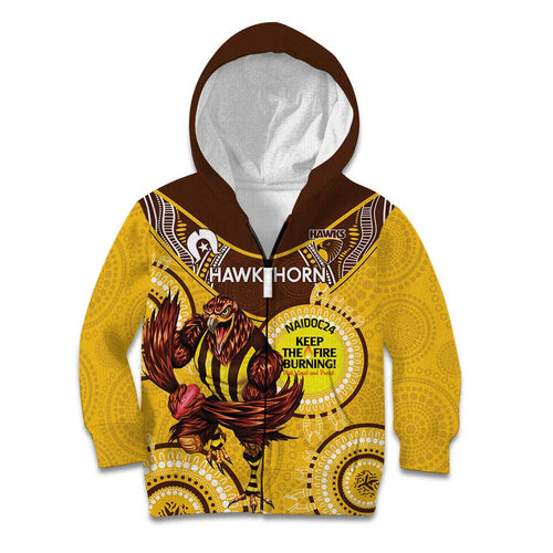 Custom AFL Hawkthorn NAIDOC Week Kid Hoodie Keep The Fire Burning Indigenous Art