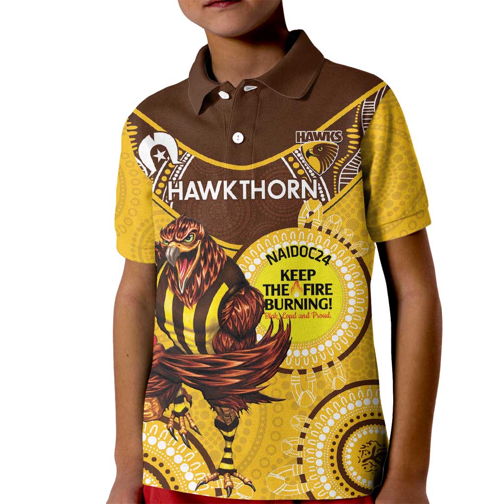 Custom AFL Hawkthorn NAIDOC Week Kid Polo Shirt Keep The Fire Burning Indigenous Art
