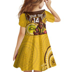 Custom AFL Hawkthorn NAIDOC Week Kid Short Sleeve Dress Keep The Fire Burning Indigenous Art