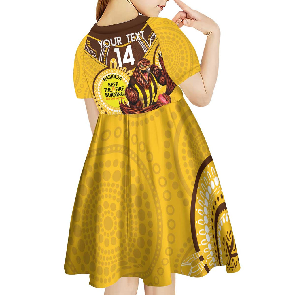 Custom AFL Hawkthorn NAIDOC Week Kid Short Sleeve Dress Keep The Fire Burning Indigenous Art