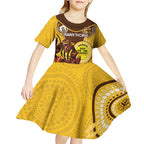 Custom AFL Hawkthorn NAIDOC Week Kid Short Sleeve Dress Keep The Fire Burning Indigenous Art