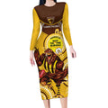 Custom AFL Hawkthorn NAIDOC Week Long Sleeve Bodycon Dress Keep The Fire Burning Indigenous Art