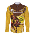 Custom AFL Hawkthorn NAIDOC Week Long Sleeve Button Shirt Keep The Fire Burning Indigenous Art