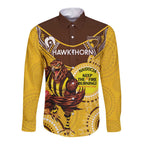 Custom AFL Hawkthorn NAIDOC Week Long Sleeve Button Shirt Keep The Fire Burning Indigenous Art