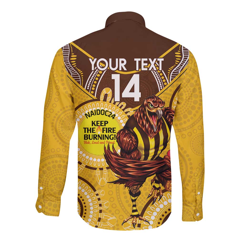 Custom AFL Hawkthorn NAIDOC Week Long Sleeve Button Shirt Keep The Fire Burning Indigenous Art
