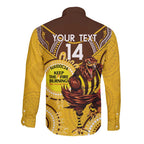 Custom AFL Hawkthorn NAIDOC Week Long Sleeve Button Shirt Keep The Fire Burning Indigenous Art