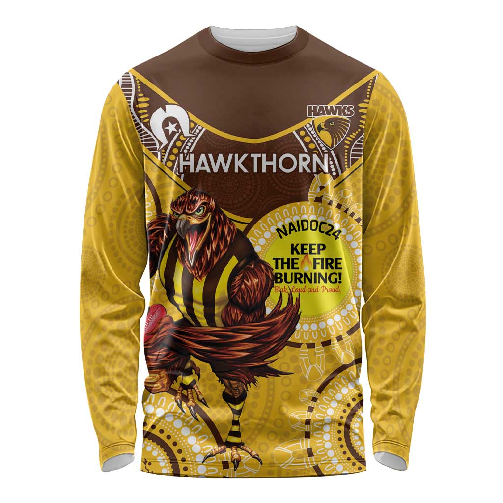 Custom AFL Hawkthorn NAIDOC Week Long Sleeve Shirt Keep The Fire Burning Indigenous Art