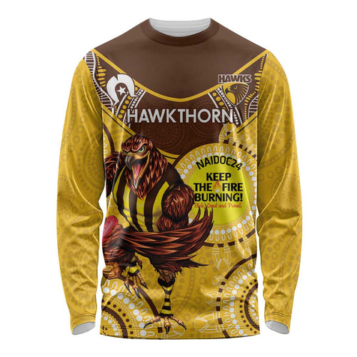 Custom AFL Hawkthorn NAIDOC Week Long Sleeve Shirt Keep The Fire Burning Indigenous Art