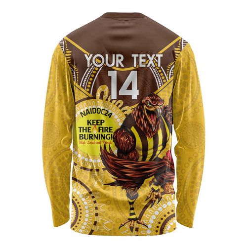 Custom AFL Hawkthorn NAIDOC Week Long Sleeve Shirt Keep The Fire Burning Indigenous Art