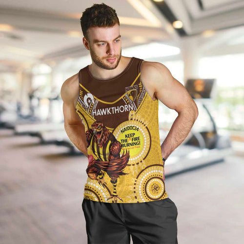 Custom AFL Hawkthorn NAIDOC Week Men Tank Top Keep The Fire Burning Indigenous Art