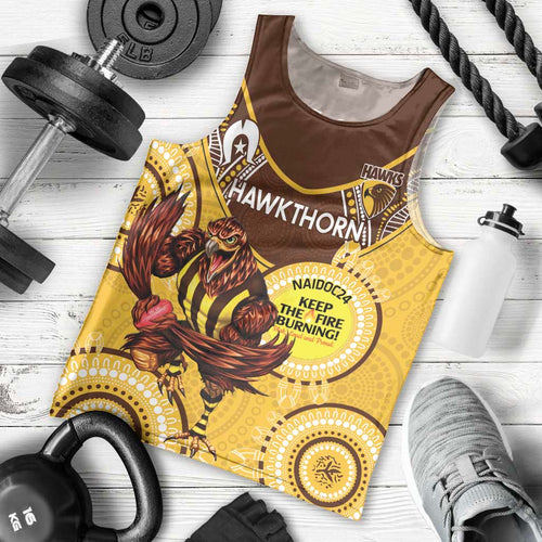 Custom AFL Hawkthorn NAIDOC Week Men Tank Top Keep The Fire Burning Indigenous Art
