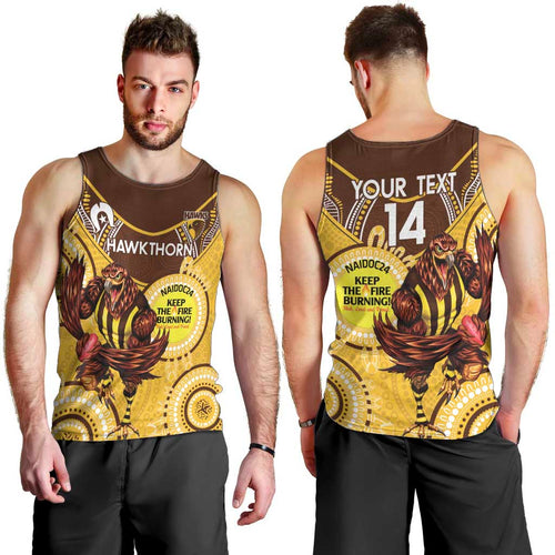 Custom AFL Hawkthorn NAIDOC Week Men Tank Top Keep The Fire Burning Indigenous Art