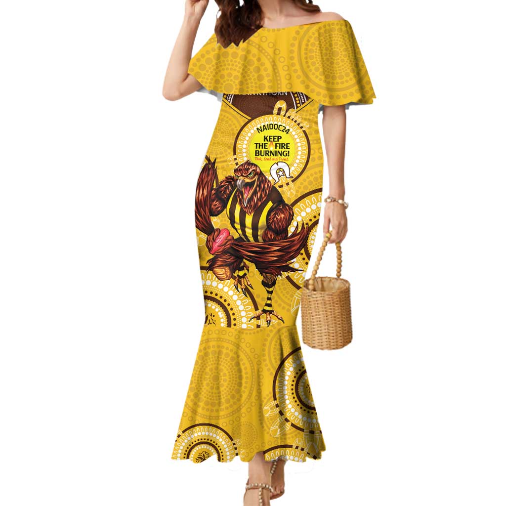 Custom AFL Hawkthorn NAIDOC Week Mermaid Dress Keep The Fire Burning Indigenous Art