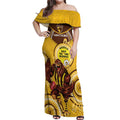 Custom AFL Hawkthorn NAIDOC Week Off Shoulder Maxi Dress Keep The Fire Burning Indigenous Art