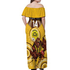 Custom AFL Hawkthorn NAIDOC Week Off Shoulder Maxi Dress Keep The Fire Burning Indigenous Art
