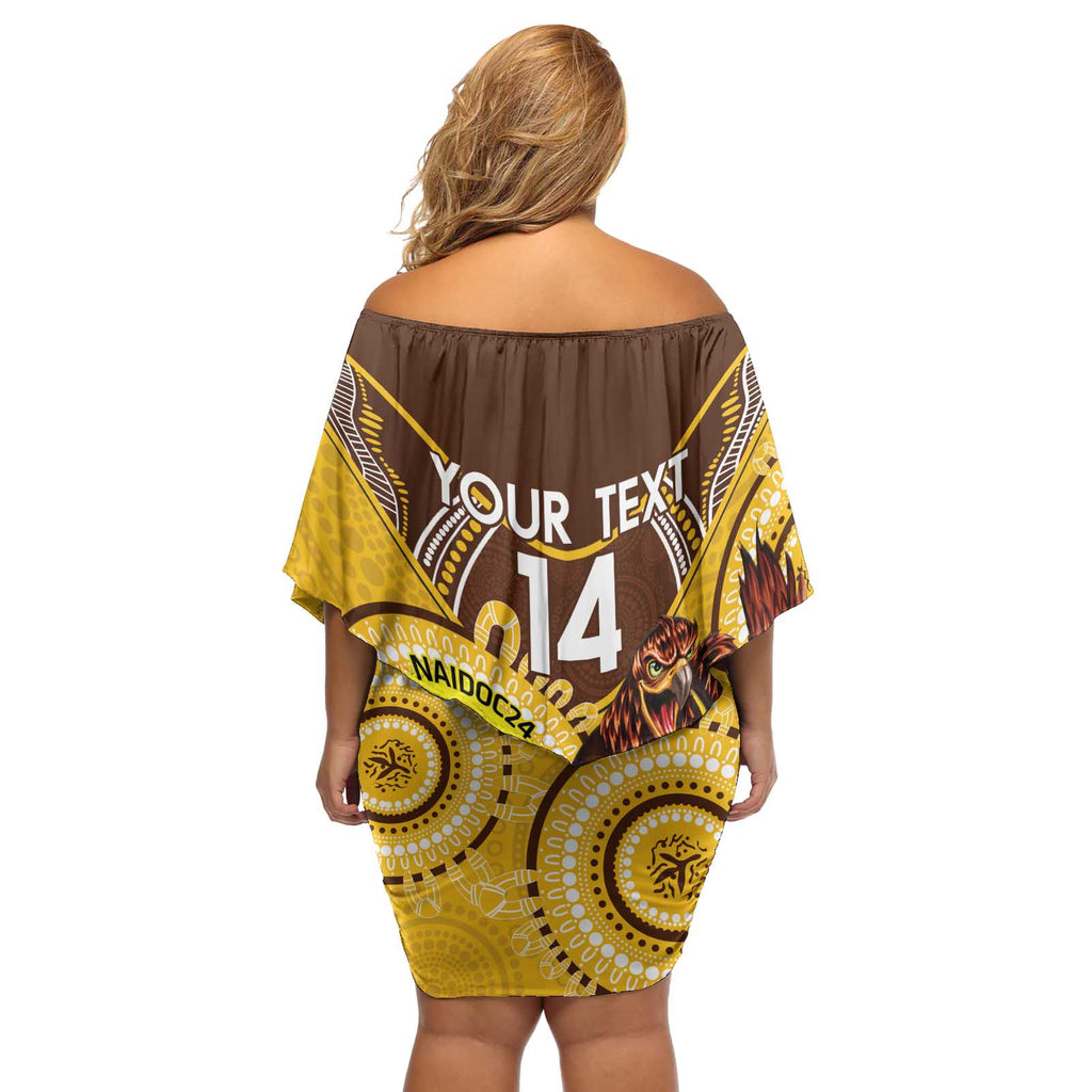 Custom AFL Hawkthorn NAIDOC Week Off Shoulder Short Dress Keep The Fire Burning Indigenous Art