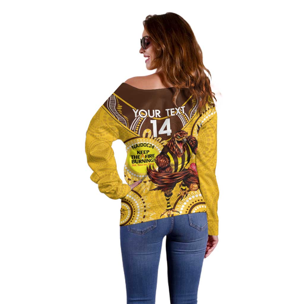 Custom AFL Hawkthorn NAIDOC Week Off Shoulder Sweater Keep The Fire Burning Indigenous Art