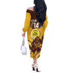 Custom AFL Hawkthorn NAIDOC Week Off The Shoulder Long Sleeve Dress Keep The Fire Burning Indigenous Art
