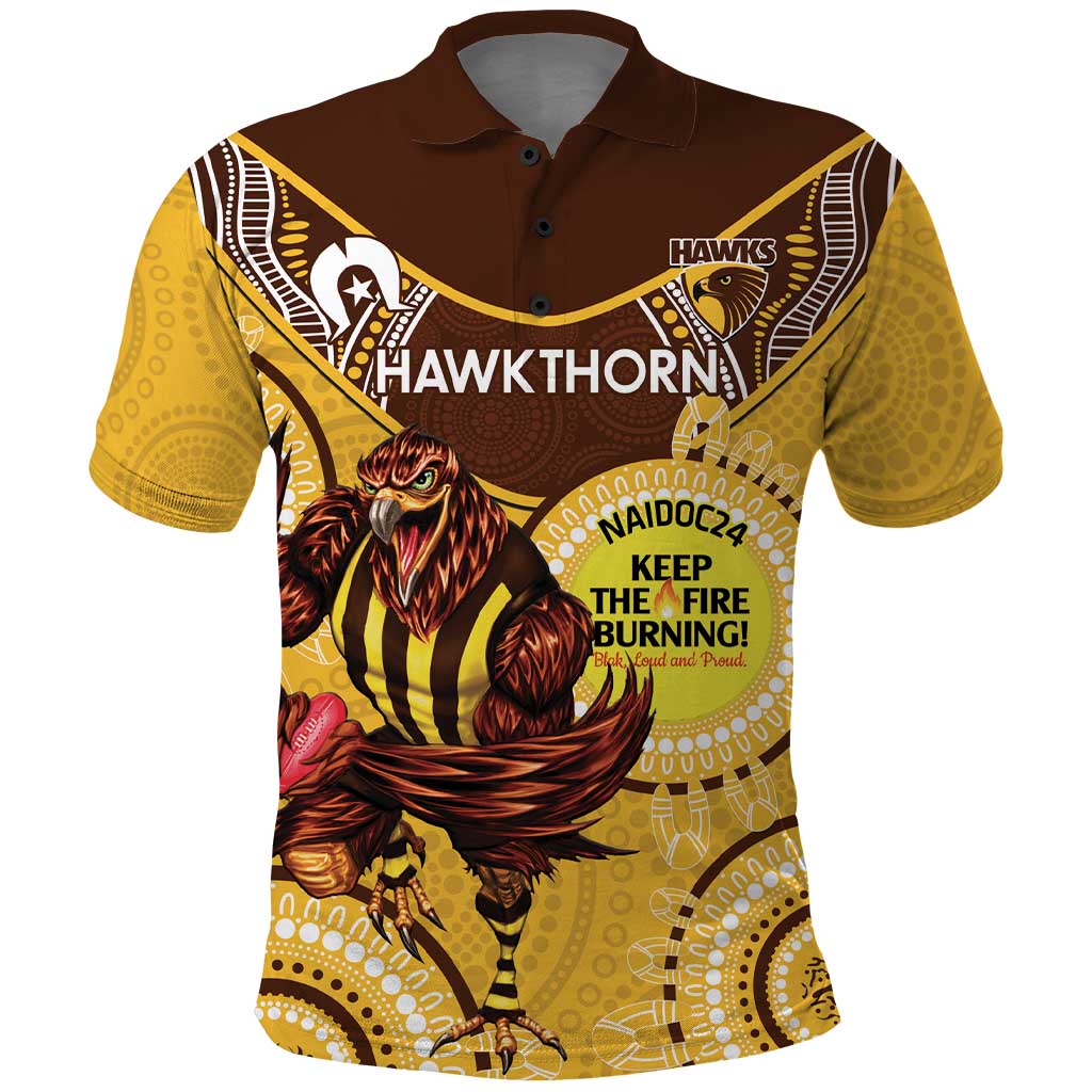 Custom AFL Hawkthorn NAIDOC Week Polo Shirt Keep The Fire Burning Indigenous Art