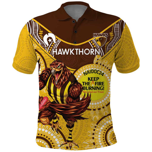 Custom AFL Hawkthorn NAIDOC Week Polo Shirt Keep The Fire Burning Indigenous Art