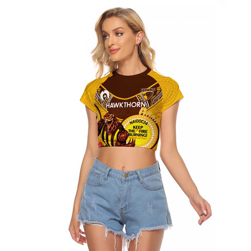 Custom AFL Hawkthorn NAIDOC Week Raglan Cropped T Shirt Keep The Fire Burning Indigenous Art