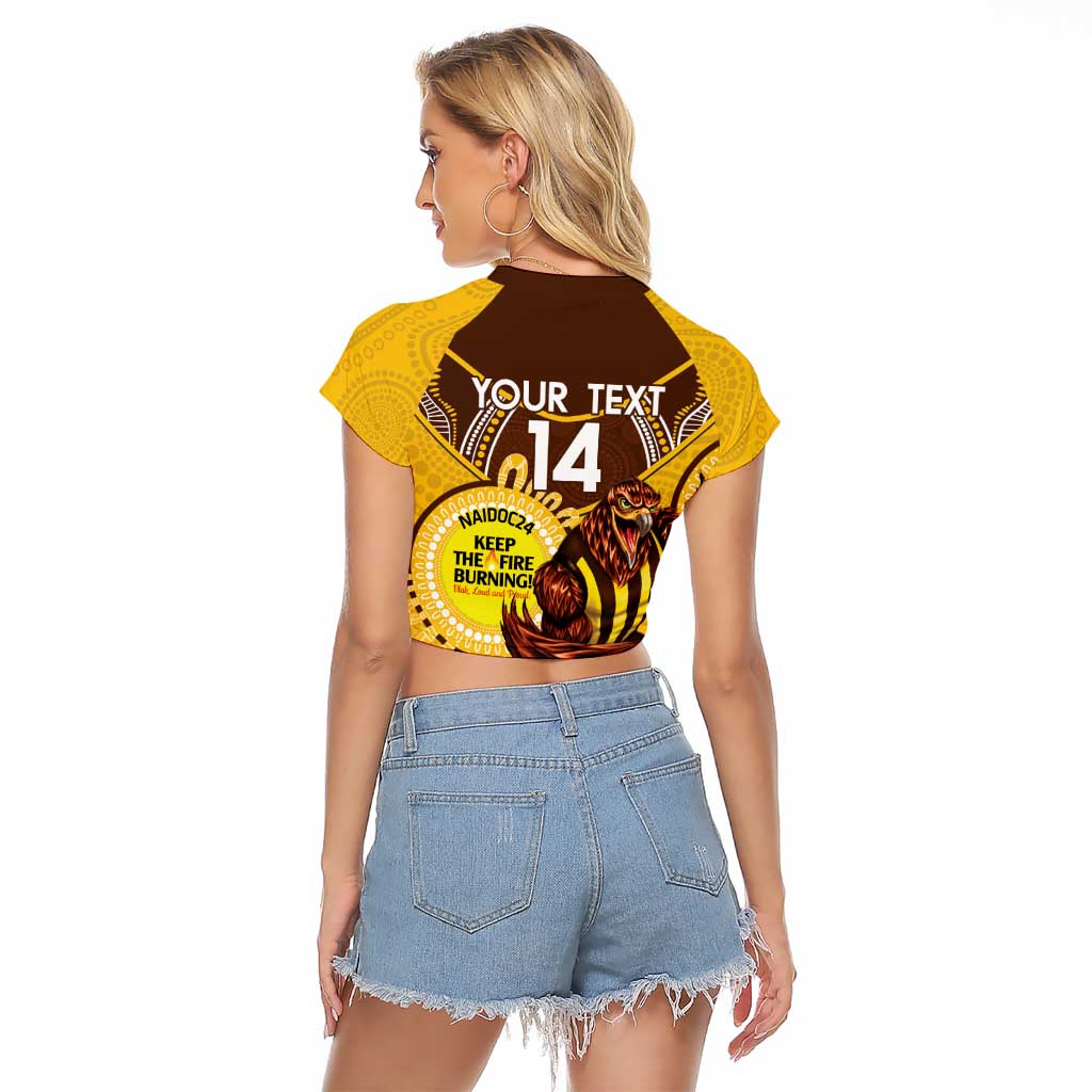 Custom AFL Hawkthorn NAIDOC Week Raglan Cropped T Shirt Keep The Fire Burning Indigenous Art