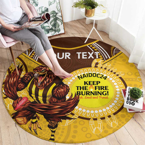 Custom AFL Hawkthorn NAIDOC Week Round Carpet Keep The Fire Burning Indigenous Art
