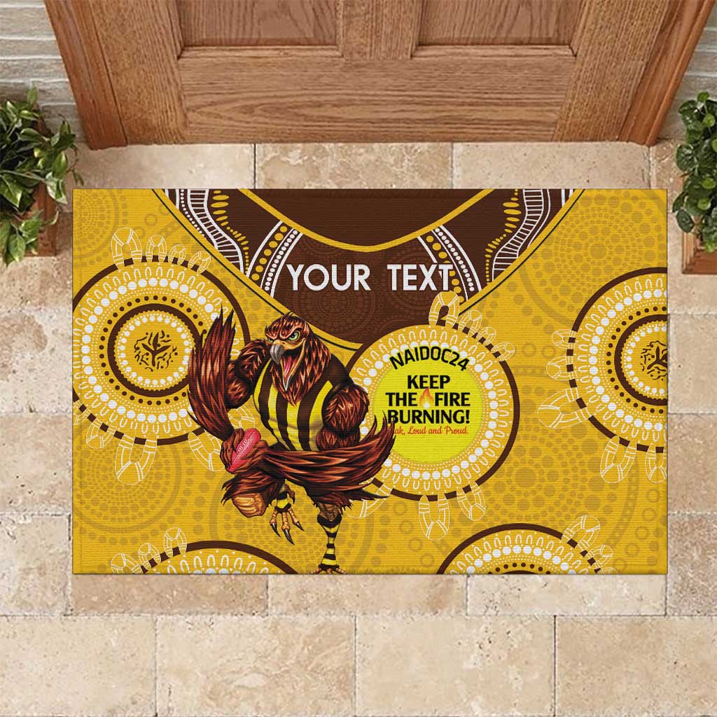Custom AFL Hawkthorn NAIDOC Week Rubber Doormat Keep The Fire Burning Indigenous Art