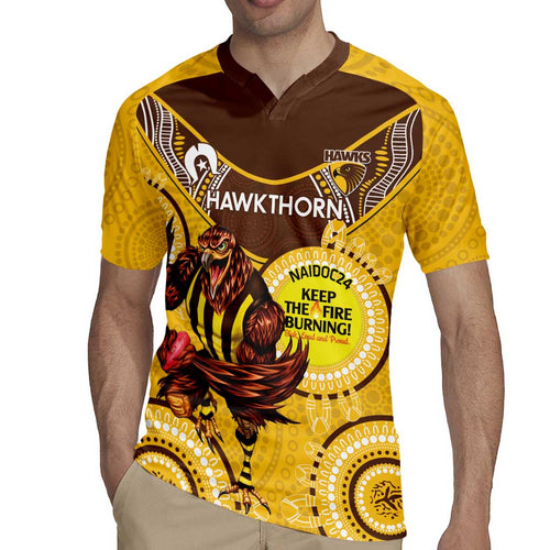 Custom AFL Hawkthorn NAIDOC Week Rugby Jersey Keep The Fire Burning Indigenous Art
