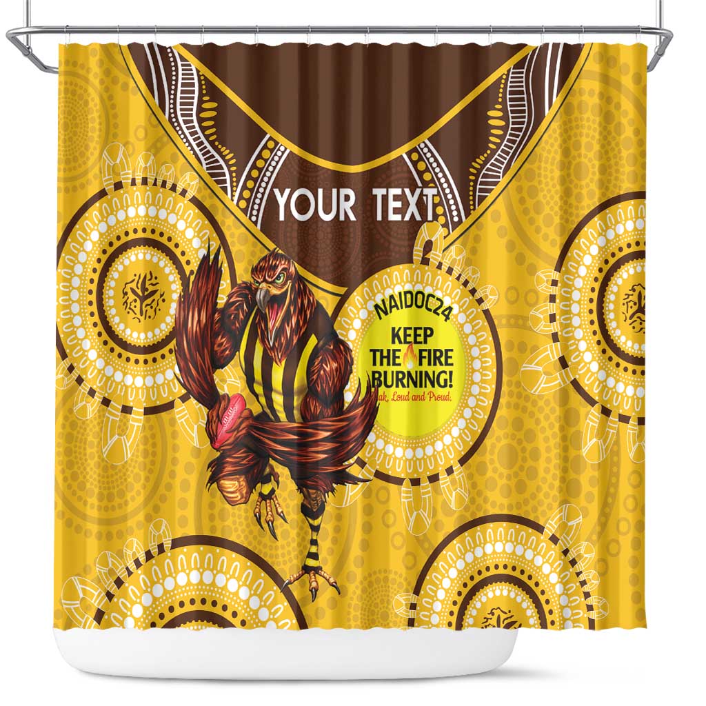 Custom AFL Hawkthorn NAIDOC Week Shower Curtain Keep The Fire Burning Indigenous Art